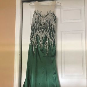 Emerald green pearl embellished gown